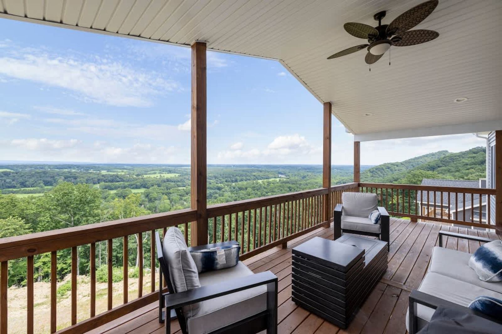 Wraparound covered deck with panoramic Shenandoah Valley views