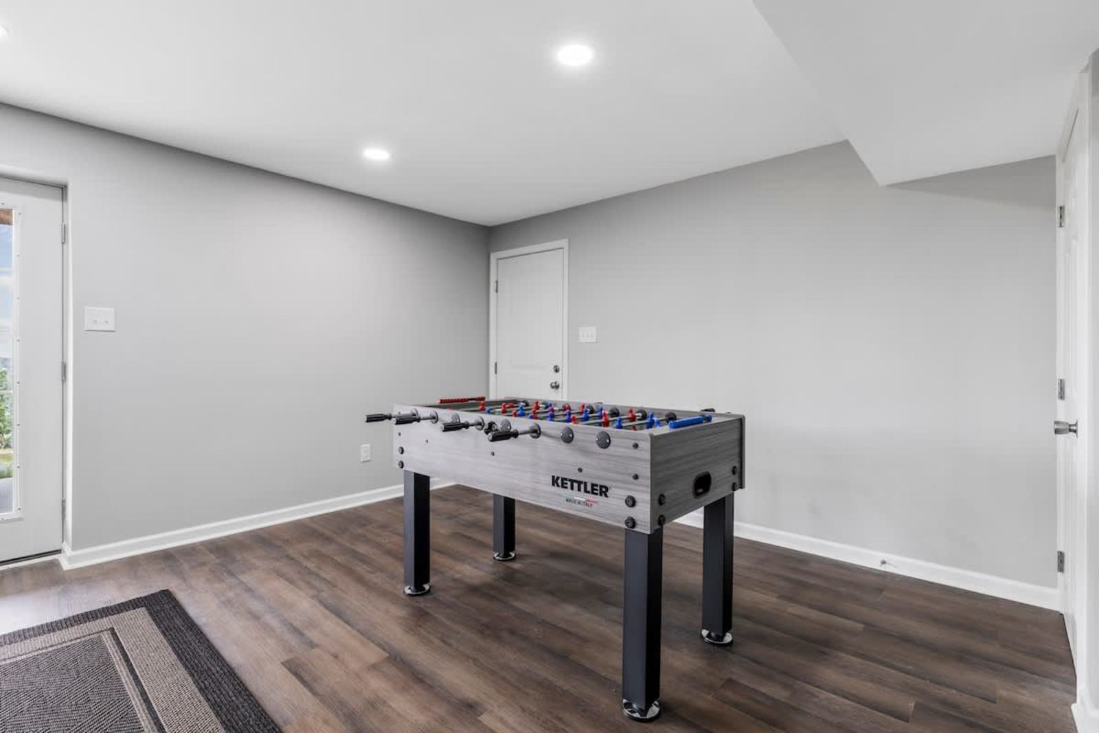 Foosball table in the lower-level rec room